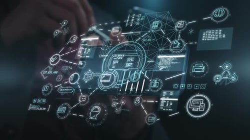 Futuristic Holographic Interface Revealing Data and Connected Icons