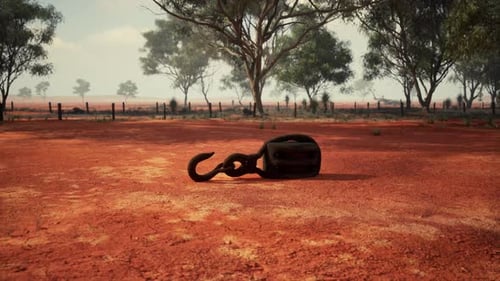 A Rusty Metal Hook on a Vibrant Red Dirt Road