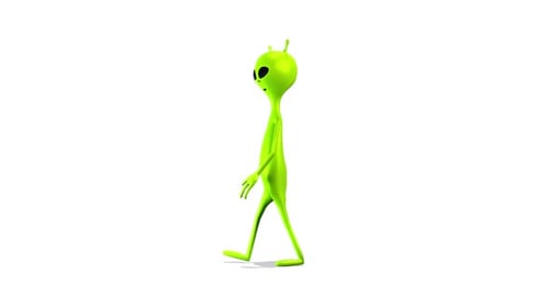 Alien Walking Side View on White Background
