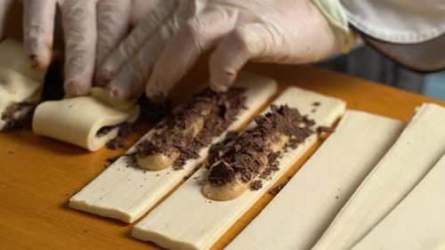 Chocolate Pastries Being Prepared in Commercial Kitchen