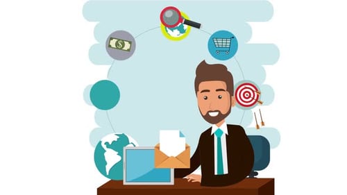 Businessman Working With Icons Appearing Around Him
