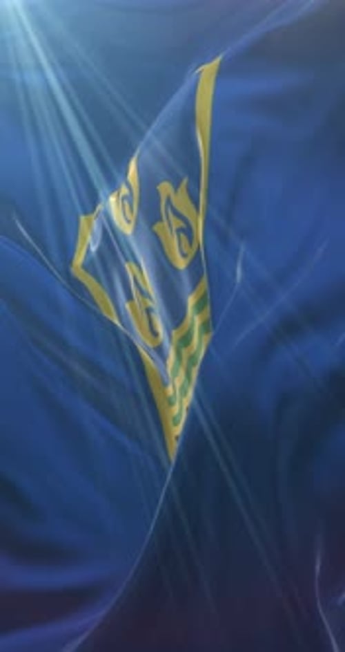 Blue Waving Flag with Stylized Yellow Crest Logo Animation