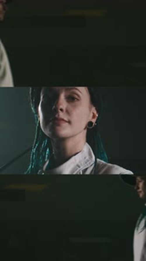 Vertical Split Screen of Professional Foil Fencers Before Duel