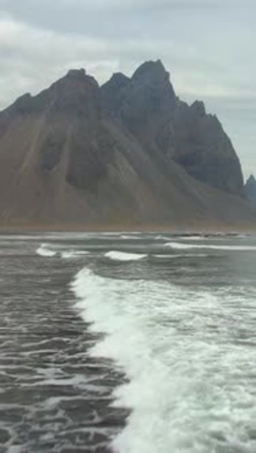 Vestrahorn Mountain Iceland Aerial View Vertical Video