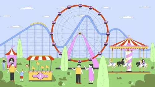 Funfair amusement park 2D cartoon animation