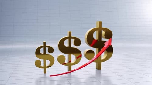 Rising USD Symbols with Upward Red Arrow