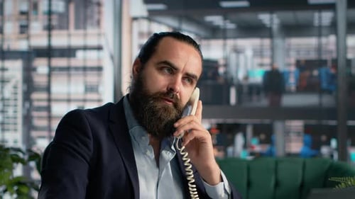 Business Director Landline Phone Call for Briefing Telephone Line in Office