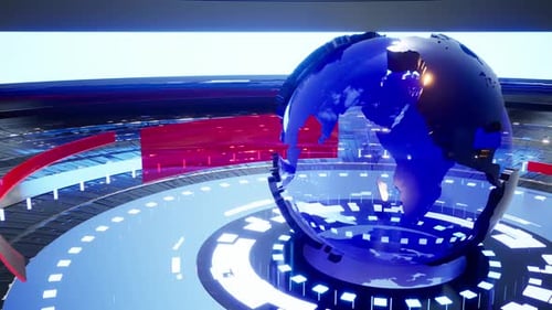 Dynamic 3D Global News Broadcast Background with Spinning Earth