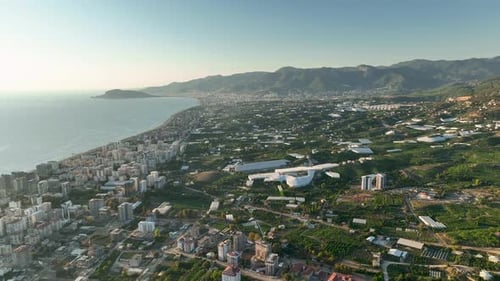 Colorful Panorama Over the City Aerial View 4 K Alanya Turkey