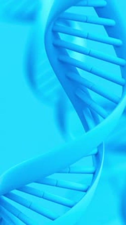 Blue DNA Double Helix Strand Rotates on Blue Background Loop Animation Science and Biotechnology