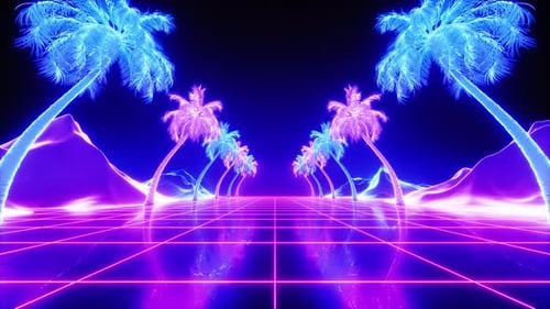 Synthwave Road With Glowing Palms