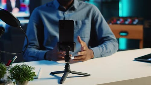 Phone on Holder Used By Content Creator