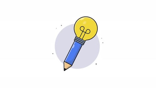 Modern Design Pencil and Lightbulb Idea Animation