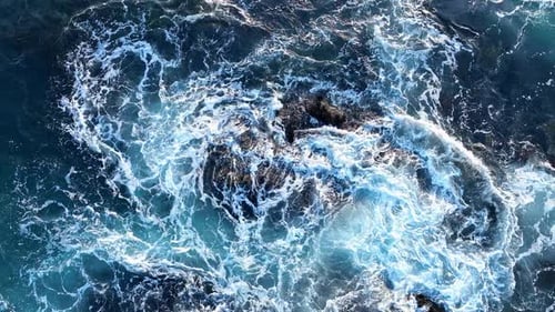Summer Seascape Ocean Surface Crashing Waves Aerial Turquoise Sea with Foam Texture Powerful Ocean