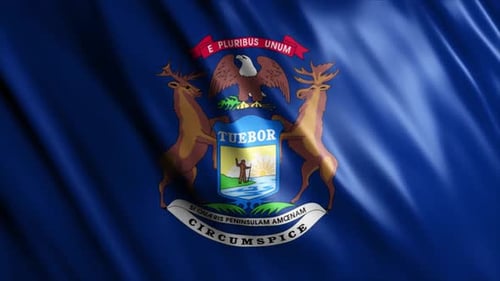 Realistic Michigan State Flag Waving Animation Loop
