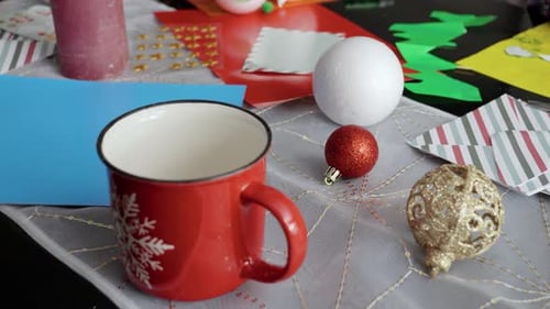Festive Christmas Crafting Supplies on Table