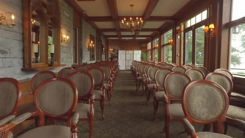 Indoor Venue Prepared for an Elegant Wedding Ceremony