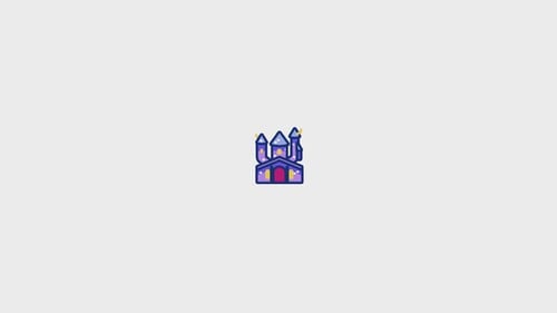 Animated Purple Castle Icon with Twinkling Stars