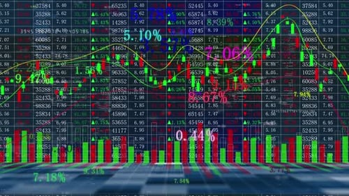 Digital Business Data Animation with Stock Market Charts and Statistics