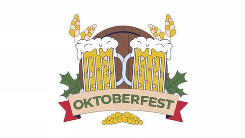 Oktoberfest Beer Mugs Flat Design Celebration Animation