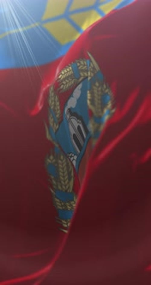 Vertical Flag Unfurling Animation with Corporate Emblem Reveal