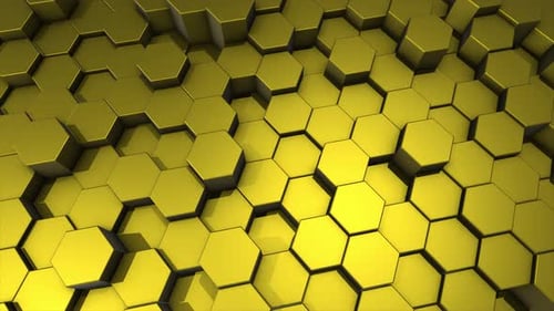 3D Yellow Hexagon Grid Waving Abstract Background Animation