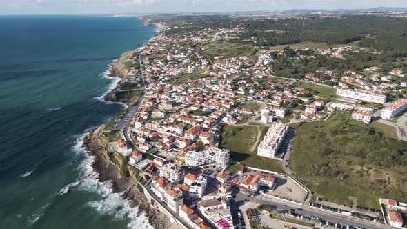 Aerial view of Praia das Macas, Colares, Portugal., Overhead Stock ...