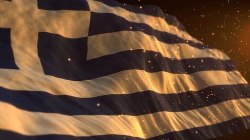 Waving Flag of Greece with Golden Dust Particles