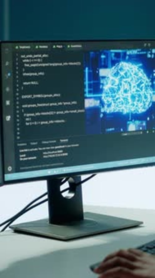 IT-Softwareingenieur für vertikale Video, der Echtzeitdaten aus dem KI-Gehirn eines neuronalen Netzwerks sammelt