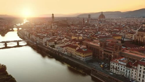 Aerial Drone View: Historically and Culturally Rich Italian Town on the Sunny Day. Beautiful Old Ci