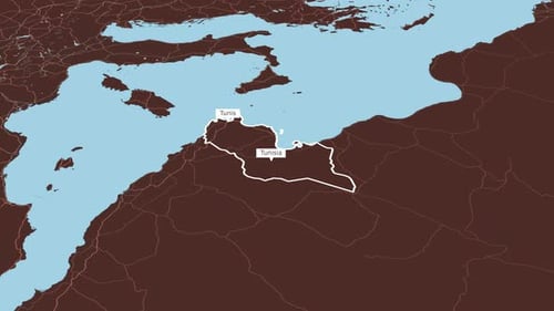 Rotating Map Of Tunisia And Tunis