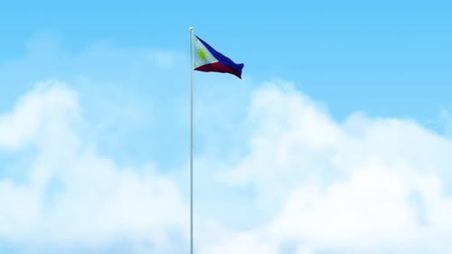 Waving Philippines Flag with Blue Sky and Clouds