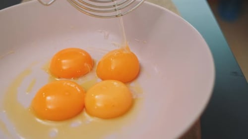 Close up of Egg Yolks in White Bowl