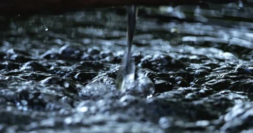 Macro Shot of Water Pouring Into Water