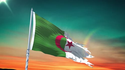 Algeria Flag Waving Realistic With Sky