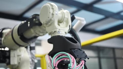 Robotic Machine at Industrial Factory Engineers Working at Factory