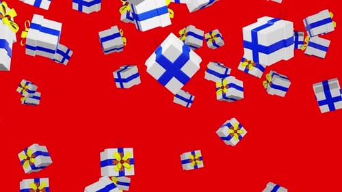 Geometric 3D Gift Boxes Falling on Red Background Loop