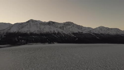 Dramatic Mountains Along Frozen Destruction Bay In Kluane National Park In Yukon, Canada. Wide Shot