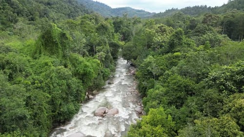 Aerial approach to cascading waterfall.