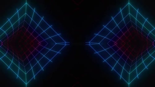 Dynamic neon tunnel motion background with vibrant red light