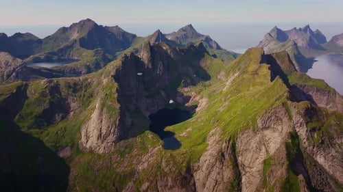 Aerial View of Rugged Mountains and Lakes