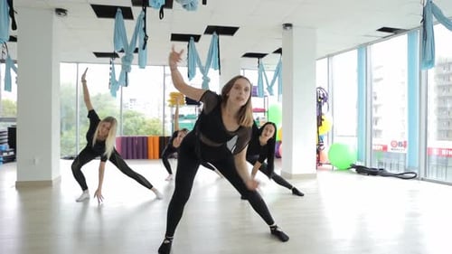 Yoga Class Doing Side Plank Exercise in Studio