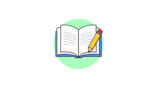 Animated Flat Design Education Icon with Book and Pencil