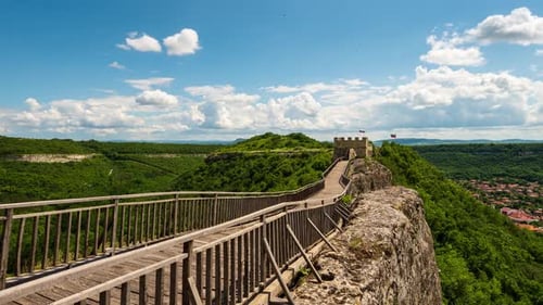 Moving clouds over the medieval fortress