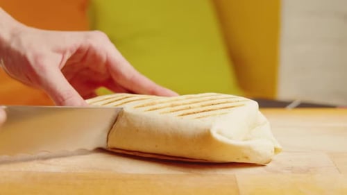 Close Up of Chef Cooking Burrito Eating Traditional Mexican Food Tex Mex Cuisine