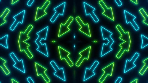 Dynamic neon arrows pulse with energy in a dark digital space