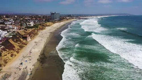 Aerial view of Tourmaline Surf Park and Pacific Ocean, San Diego, California.