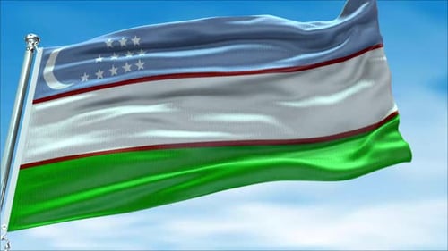 Realistic Waving Uzbekistan Flag Fabric Animation