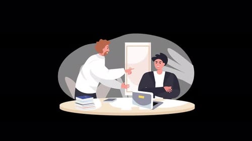 Workplace Conflict Illustration: Employee Discussion at Office Desk