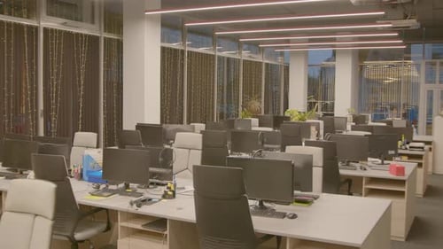 The Office Space Where the Lights are Turned on Stock Footage